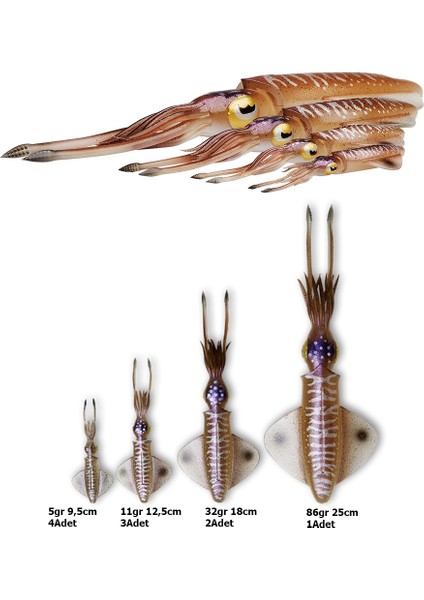 3D Swim Squid 9,5cm 5gr 4 Adet Silikon Yem