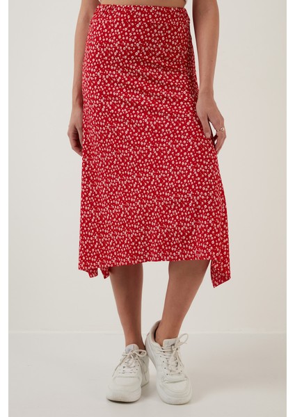 Desenli Volanlı Midi Boy Yırtmaçlı Etek Bayan Etek 5864073 fiyatları