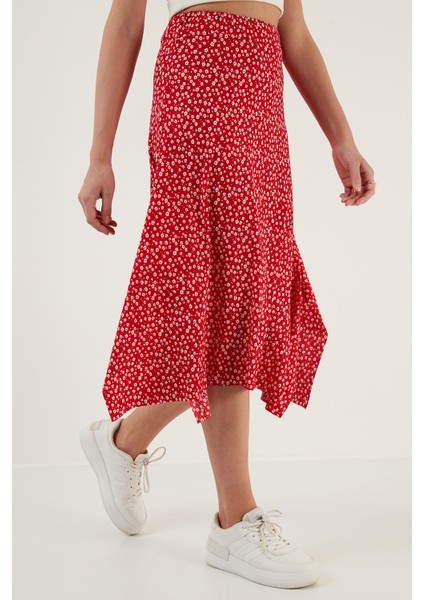Desenli Volanlı Midi Boy Yırtmaçlı Etek Bayan Etek 5864073 modelleri