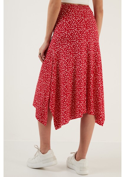 Desenli Volanlı Midi Boy Yırtmaçlı Etek Bayan Etek 5864073 fırsatları