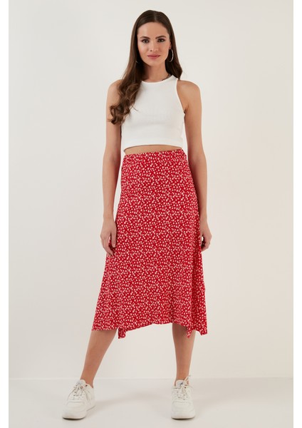 Desenli Volanlı Midi Boy Yırtmaçlı Etek Bayan Etek 5864073 indirimleri