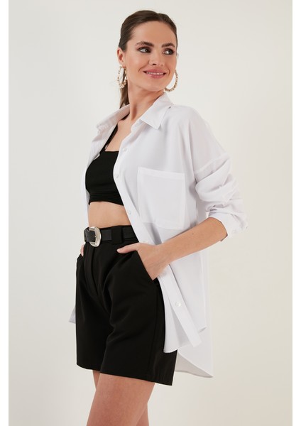 Pamuklu Çift Cepli Oversize Gömlek Bayan Gömlek 6234765