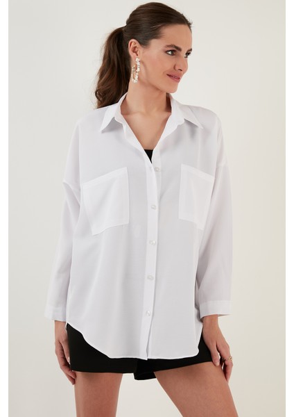 Pamuklu Çift Cepli Oversize Gömlek Bayan Gömlek 6234765