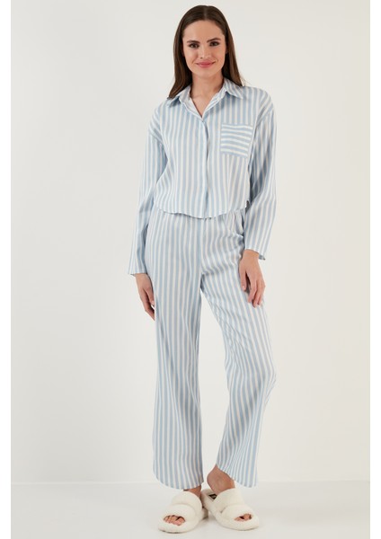 Çizgili Rahat Kesim Bol Paça Pijama Takımı Bayan Pijama Takımı 6110014 modelleri