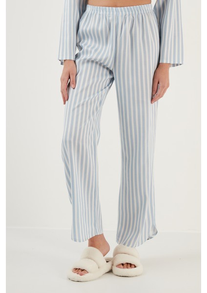 Çizgili Rahat Kesim Bol Paça Pijama Takımı Bayan Pijama Takımı 6110014 indirimleri