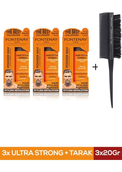 Saç Şekillendirici Pudra Toz Wax Ultra Strong Turuncu 20GR X3 + 3043 Krepe Tarak'ı 4'lü Set