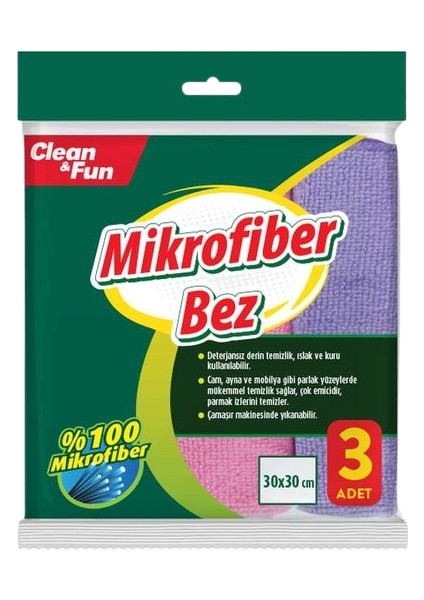 Clean & Fun Mikrofiber Temizlik Bezi 30X30 cm 3'lü