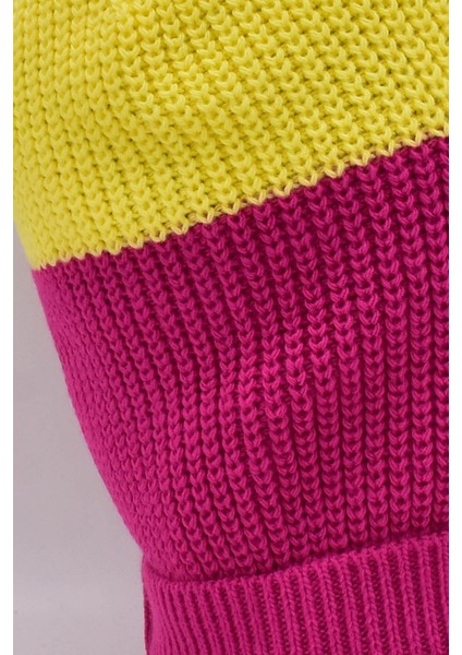 Color Block Renkli Balaclava Kar Maskesi Triko Bere Boyunluk 1 Adet