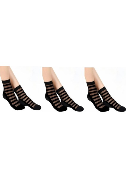 Beşiroğlu Since 1980 3 Çift Tül Transparan Kadın Patik Çorap Puantiyeli Çizgili