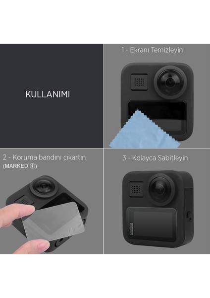 Gopro Max 360 Action Uyumlu Temperli Cam Ekran Koruyucu Film
