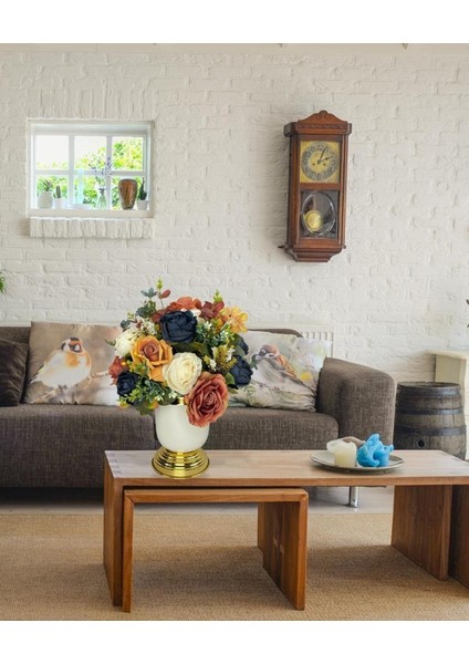 Yapay Çiçek Aranjmanı Metal Gold-Krem Vazolu Nişan Çiçeği Isteme Çiçeği Masa Üstü Çiçeği Arajman fiyatları