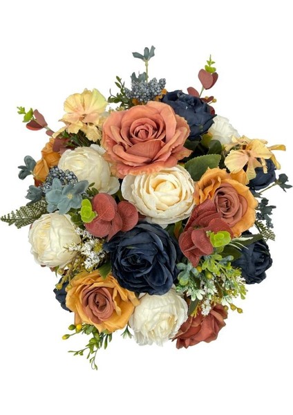 Yapay Çiçek Aranjmanı Metal Gold-Krem Vazolu Nişan Çiçeği Isteme Çiçeği Masa Üstü Çiçeği Arajman indirimleri