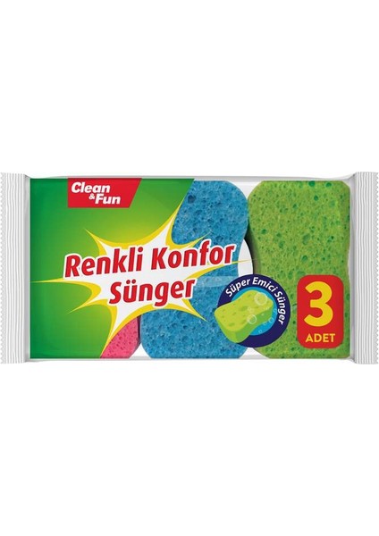 & Fun Bulaşık Süngeri Renkli Konfor 3'lü