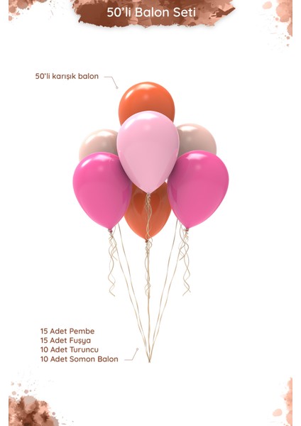 Hawaii Pembe Turuncu Fuşya Somon Balon Seti - 50 Adet