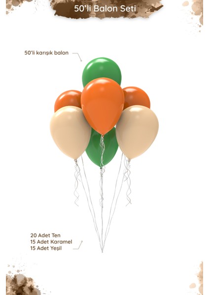 Boho Multicolor Ten Turuncu Yeşil Balon Seti - 50 Adet