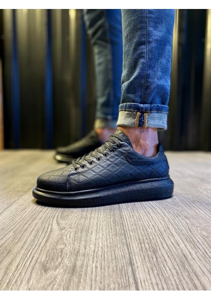 Yüksek Taban Günlük Ayakkabı 044 Kapitone Siyah (Siyah Taban) fırsatları