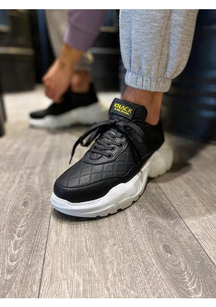 Yüksek Taban Günlük Ayakkabı N75 Kapitone Siyah (Beyaz Taban)
