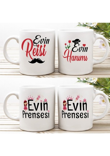 Duble Türk Kahve Fincanı & Espresso Evin Hanımı Evin Beyi Ev Set 4'lü Kupa Seti 280 ml 4 Parça