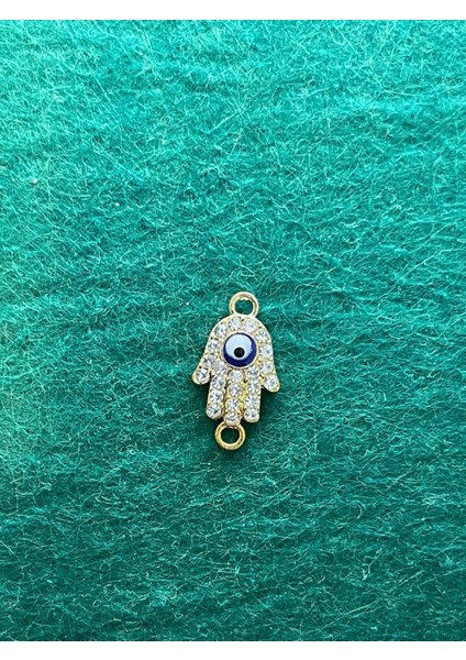 1.5 cm Altın Sarısı Fatma Aana Eli Zirkon Taşlı Nazar Boncuklu Kolye Bileklik Ucu Takı Yapımı