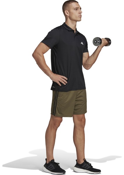 Dik Yaka Düz Siyah - Beyaz Erkek T-Shirt IB8103 Tr-Es Base Polo