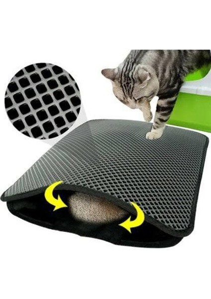 Chilai Home Pvc Kedi Kumu Paspası Mavi 40X60 cm  Kedi Tuvalet Önü Paspası Kedi Kumu Elekli Tuvalet Önü