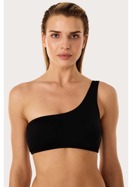 63566 Tek Omuz Siyah Bikini Üstü