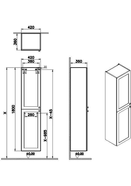 Root Classic 40 cm Mat Açık Gri Banyo Boy Dolabı Sol 68511 fiyatları