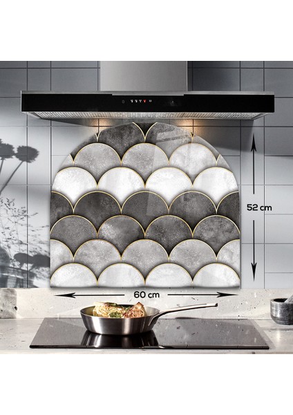 Cam Ocak Arkası Koruyucu | Oval Şekilli | Balık Pulu | 52CM x 60CM fiyatları
