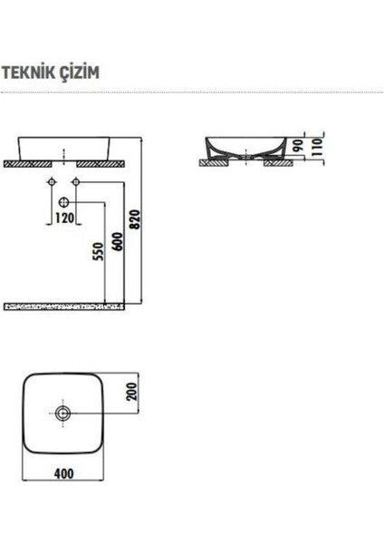 Ultra Kare Çanak Lavabo 40cm Mat Antrasit