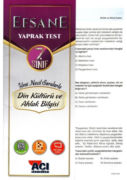 Efsane 7. Sınıf Din Kültürü Yaprak Test