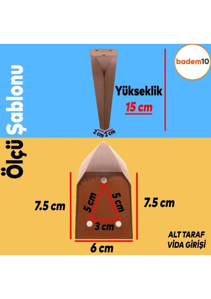 Harvey Lüks Mobilya Kanepe Tv Ünitesi Koltuk Ayağı 15 Cm Kahverengi Ahşap Desenli Baza Ayakları