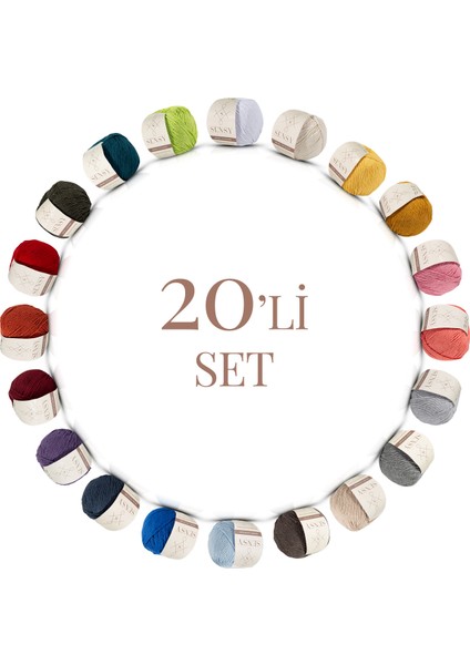 Premium 20 Adet 50GR Baby Cotton Amigurumi ve Punch Ipi SET20