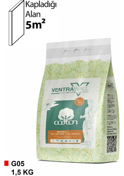 - Ipek Sıva | Canlı Sıva | Pamuk Sıva | Isı Ve Ses Yalıtımlı Sıva | %100 Pamuk | G05- 1,5 kg | 5m²