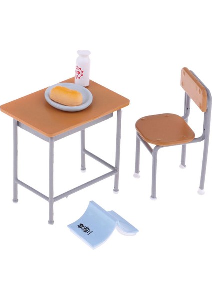 Vintage Metal Okul Masa Sandalyesi Bebekler Için Set Mobilya Mini Aksiyon (Yurt Dışından)