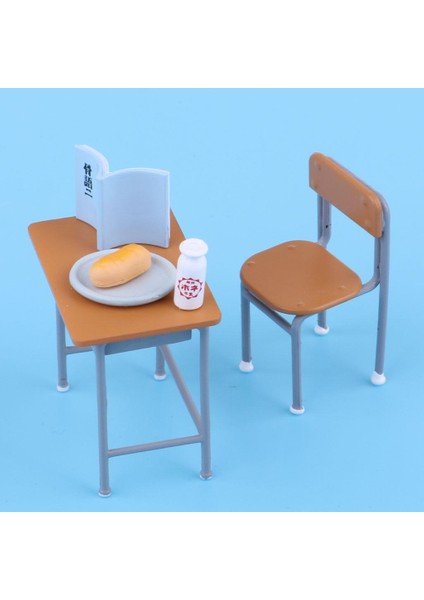Vintage Metal Okul Masa Sandalyesi Bebekler Için Set Mobilya Mini Aksiyon (Yurt Dışından)