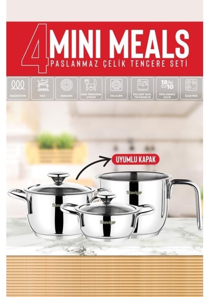 4 Mini Meals 18/10 Paslanmaz Çelik Tencere Seti 5 Parça ST-303