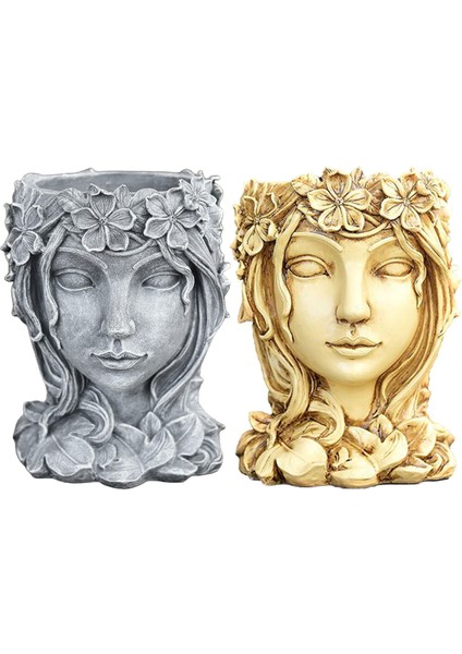 2x Yüz Heykel Flowerpot Etli Tencere Masaüstü Kapalı Dış Mekan Dekorasyon (Yurt Dışından)