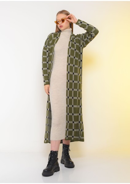 Tesettür Ekoseli Triko Takım Haki MDNSS127 fiyatları