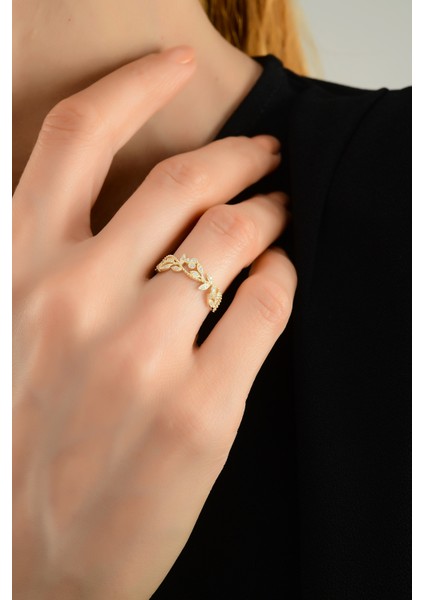 Yaprak Desenli Çıtır Altın Yüzük CGKYZK0088