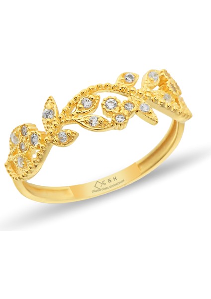 Yaprak Desenli Çıtır Altın Yüzük CGKYZK0088 modelleri