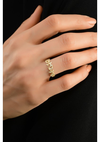 Yaprak Desenli Çıtır Altın Yüzük CGKYZK0088 fırsatları