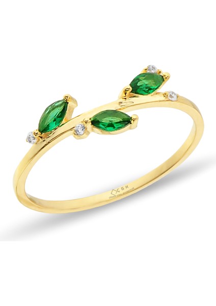 Yeşil Damla Taşlı Çıtır Altın Yüzük CGKYZK0084
