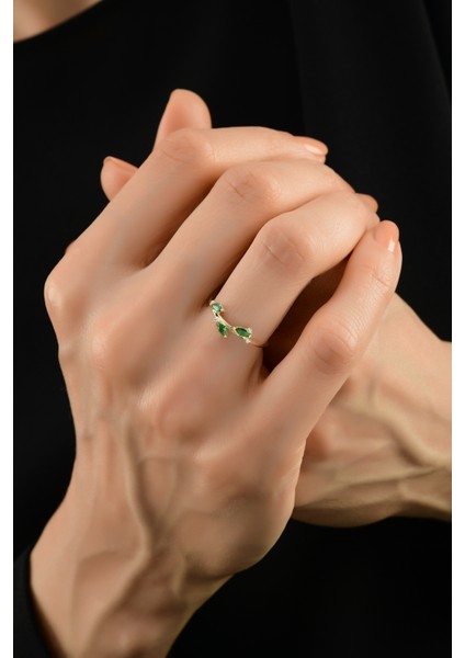Yeşil Damla Taşlı Çıtır Altın Yüzük CGKYZK0084 fiyatları