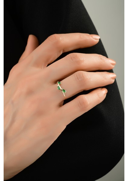 Yeşil Damla Taşlı Çıtır Altın Yüzük CGKYZK0084 modelleri