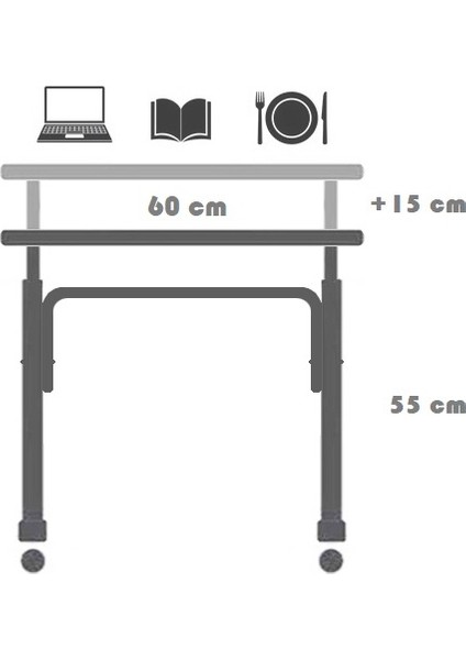 Yükseklik Ayarlı Laptop Sehpası - Atlantik Çam (Tekerli) 60 x 40 cm