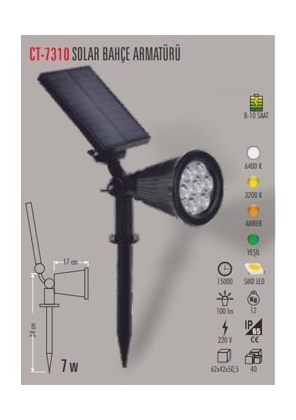 Ct 7310 LED ve Solar Bahçe Armatürü fiyatları