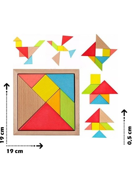 Wooden Toys Doğal Ahşap Eğitici Oyuncak 7 Parça Büyük Tangram