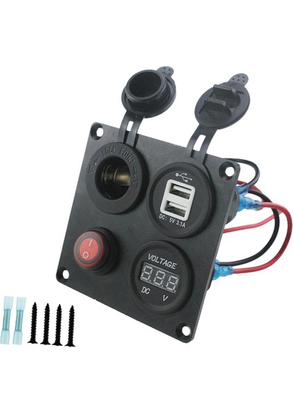 Deniz Için Çift Şarj Cihazı 3.1A 5V Voltmetre + Power Outlet + Anahtar