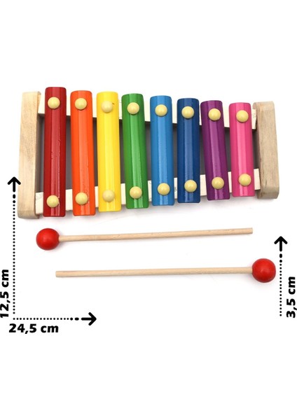 Wooden Toys Doğal Ahşap Eğitici Oyuncak 8 Nota 8 Ton 8 Tuşlu Ksilofon HMH-024