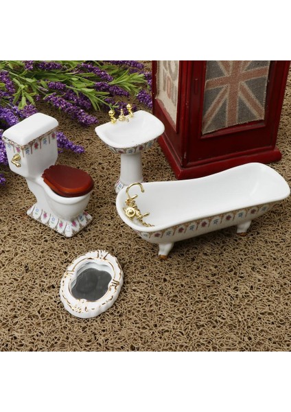 1/12 Dollhouse Minyatür Banyo Seti Accs Çiçek Tuvalet Küvet Lavabo #2 (Yurt Dışından)